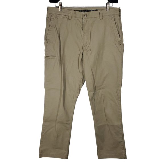 Duluth Flex Ballroom Khakis Pants Mens 34x30 Beige Canvas Work Utility Uniform - Picture 1 of 6
